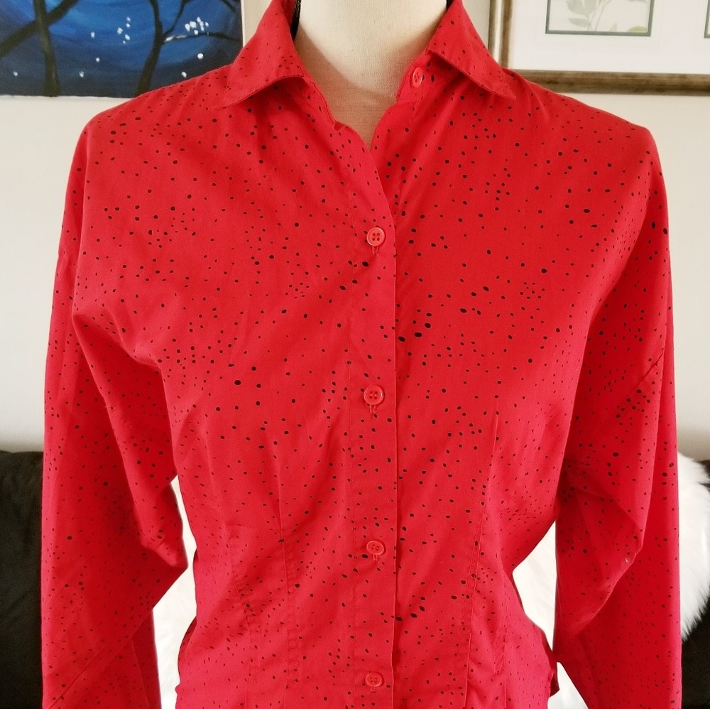 Red & Black Button Down Long Sleeve Top